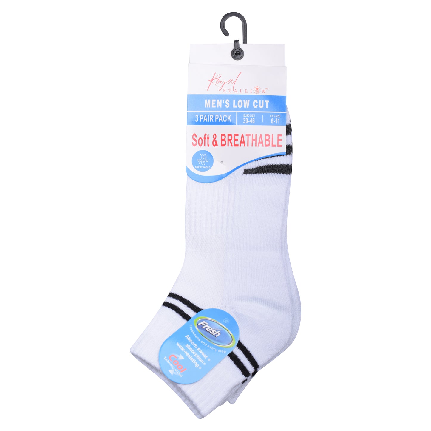 Mens Cushioned Trainer Socks - White/Black Striped (12 Pairs)