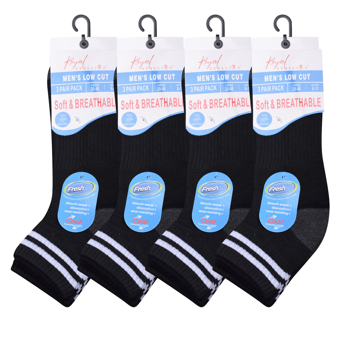 Mens Cushioned Trainer Socks - Black/Grey (12 Pairs)