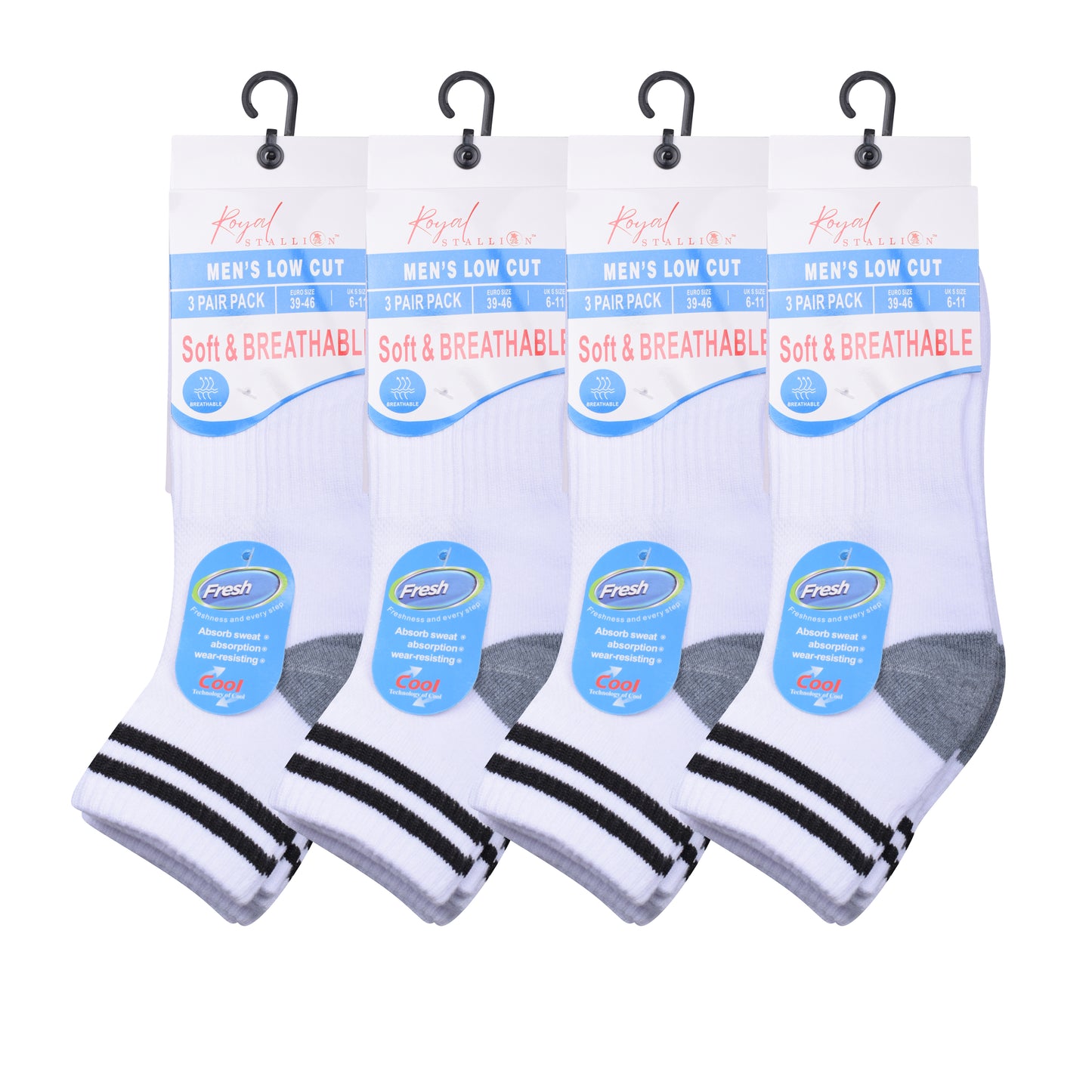 Mens Cushioned Trainer Socks - White/Grey (12 Pairs)
