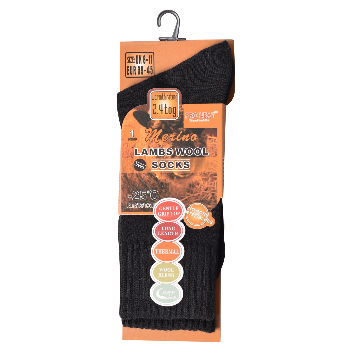 Mens Merino Lambs Wool Socks - Black (12 Pairs)