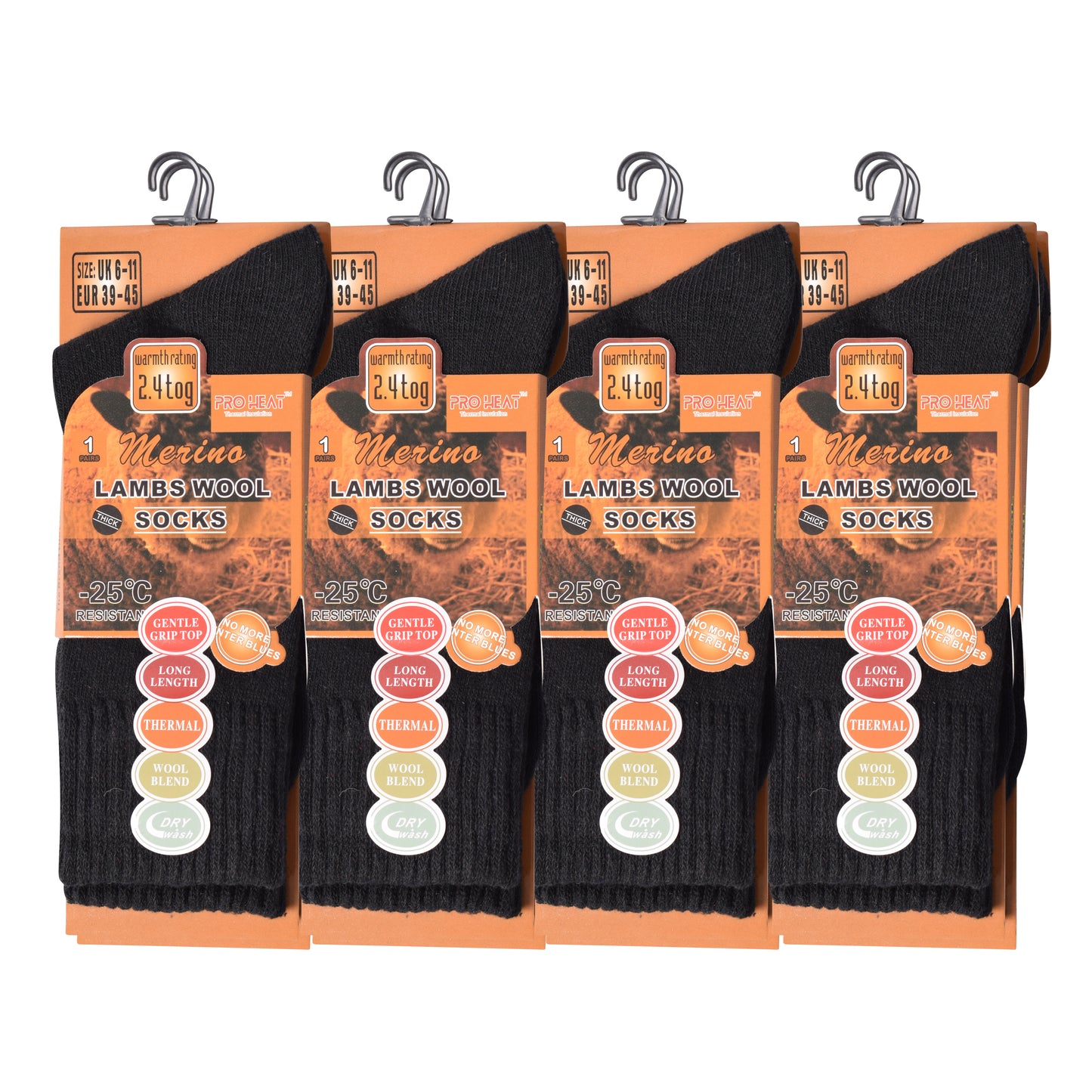 Mens Merino Lambs Wool Socks - Black (12 Pairs)