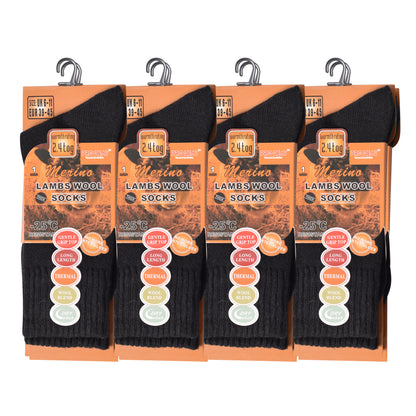 Mens Merino Lambs Wool Socks - Black (12 Pairs)