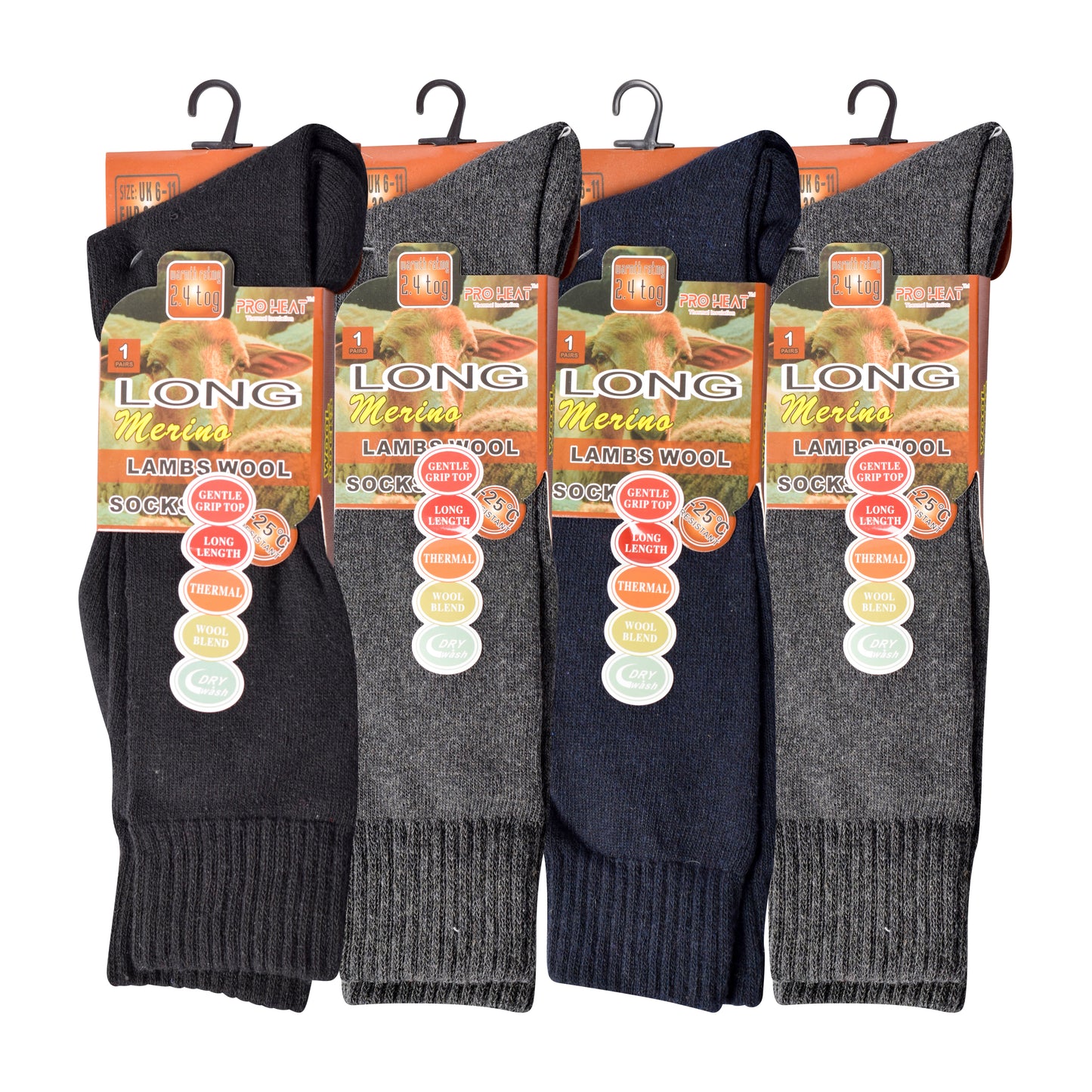 Mens Merino Lambs Wool Long Socks - Assorted (12 Pairs)
