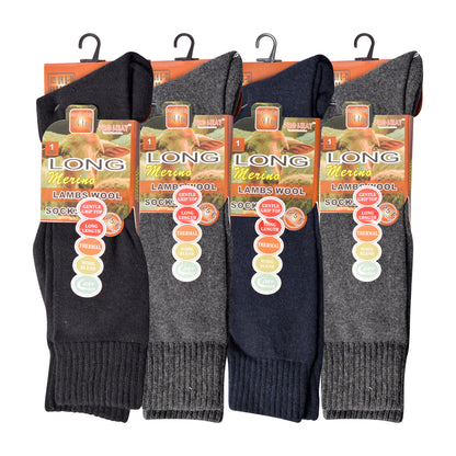 Mens Merino Lambs Wool Long Socks - Assorted (12 Pairs)