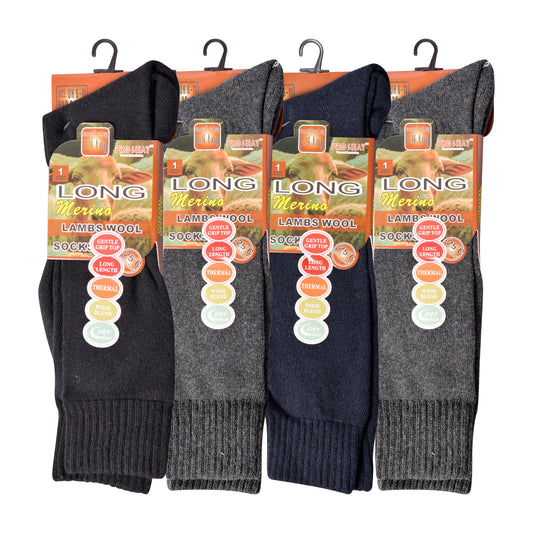 Mens Merino Lambs Wool Long Socks - Assorted (12 Pairs)
