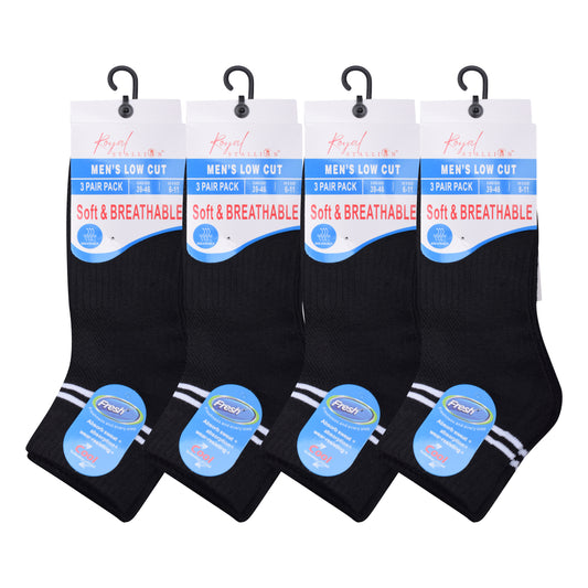 Mens Cushioned Trainer Socks - Black/White Striped (12 Pairs)