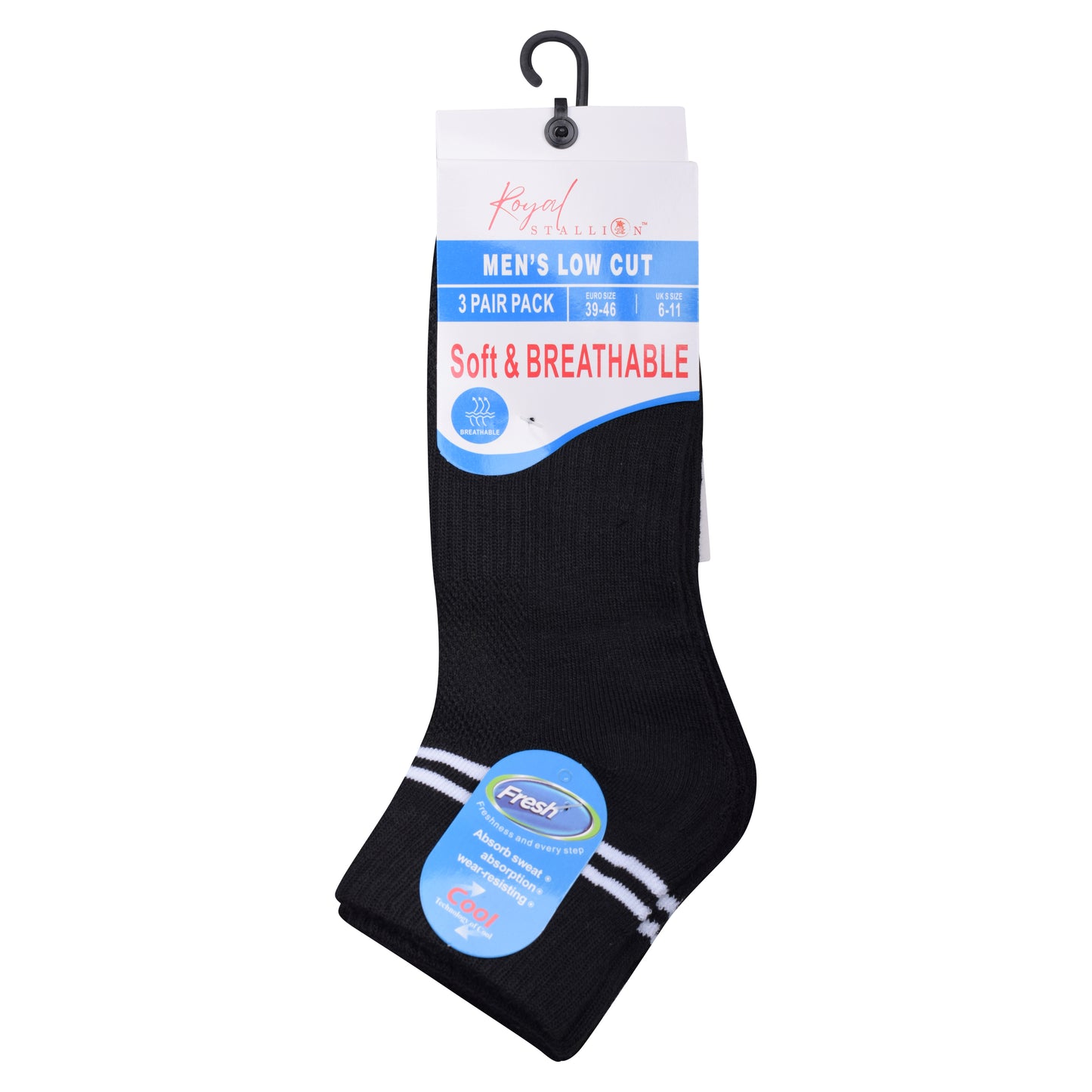 Mens Cushioned Trainer Socks - Black/White Striped (12 Pairs)