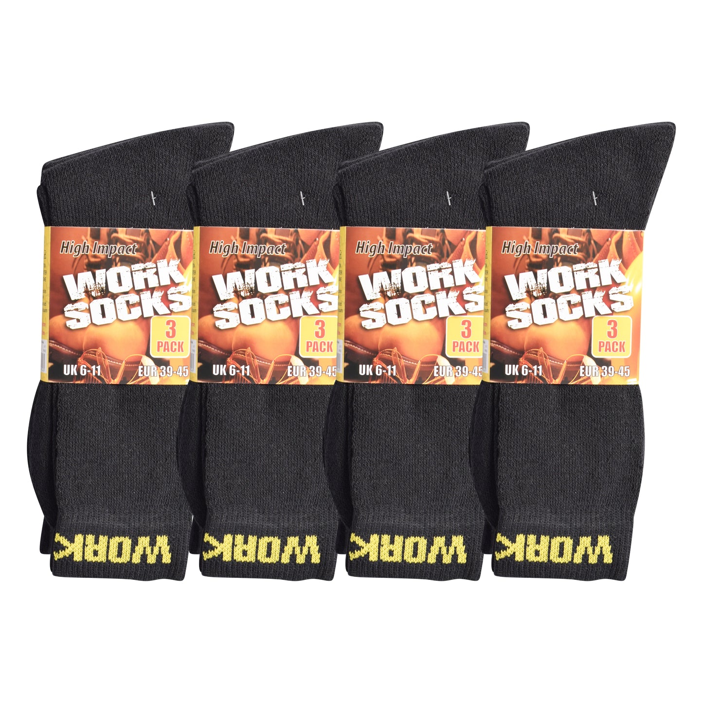 Mens Heavy Duty Chunky Work Socks - Black V17 (12 Pairs)