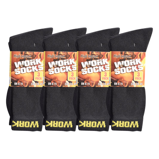 Mens Heavy Duty Chunky Work Socks - Black V17 (12 Pairs)