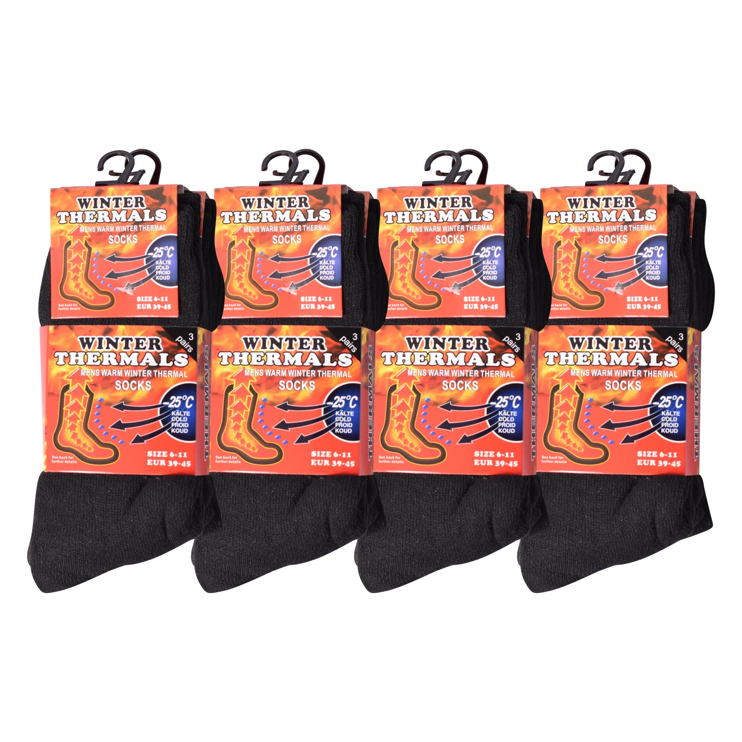 Mens Thermal Socks - Black (12 Pairs)