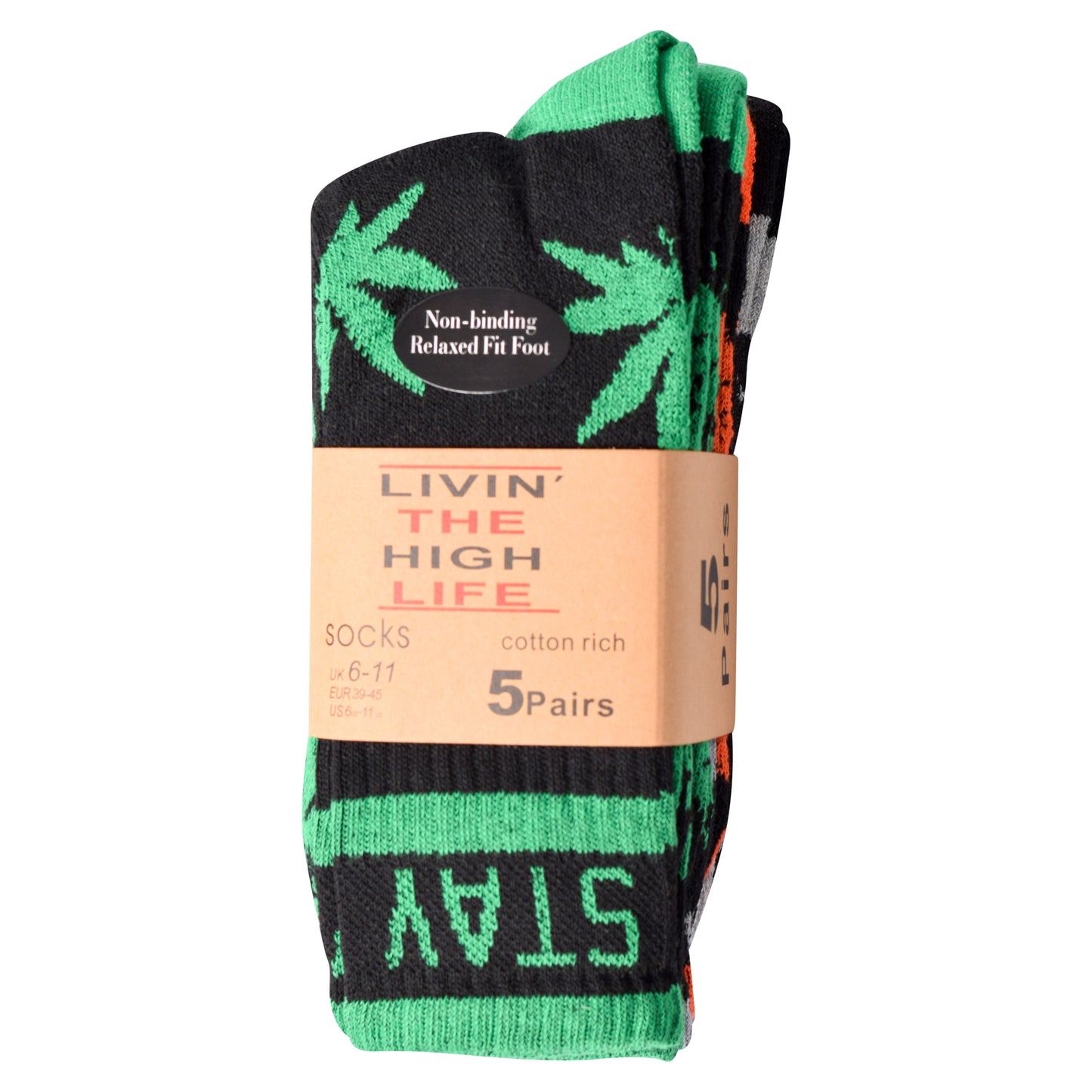 Mens 5 Pair Pair Sport Socks - Stay Smokin Ganja V1 (30 Pairs)