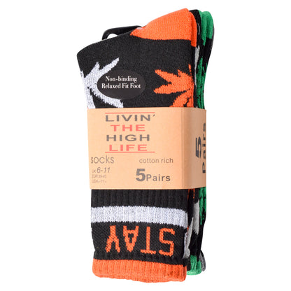 Mens 5 Pair Pair Sport Socks - Stay Smokin Ganja V1 (30 Pairs)