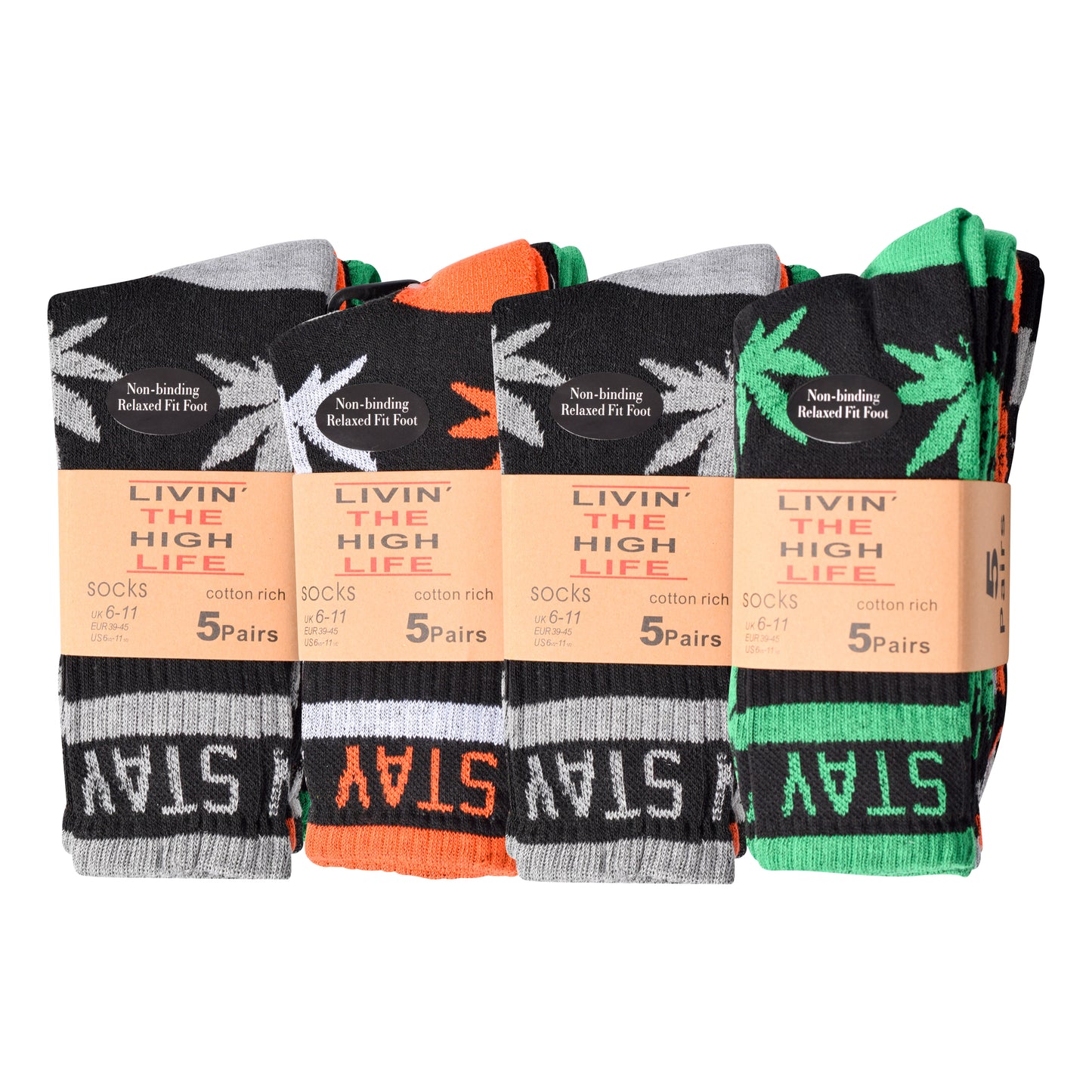 Mens 5 Pair Pair Sport Socks - Stay Smokin Ganja V1 (30 Pairs)