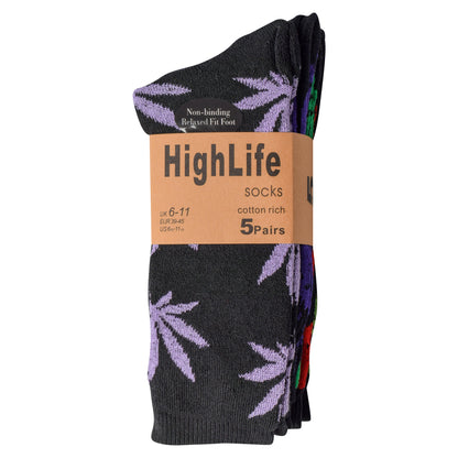 Mens 5 Pair Pair Sport Socks - Multi Ganja Leaf (30 Pairs)