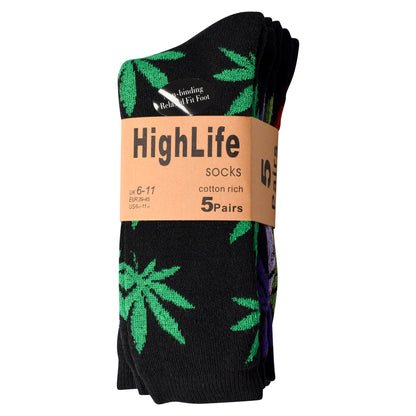 Mens 5 Pair Pair Sport Socks - Multi Ganja Leaf (30 Pairs)