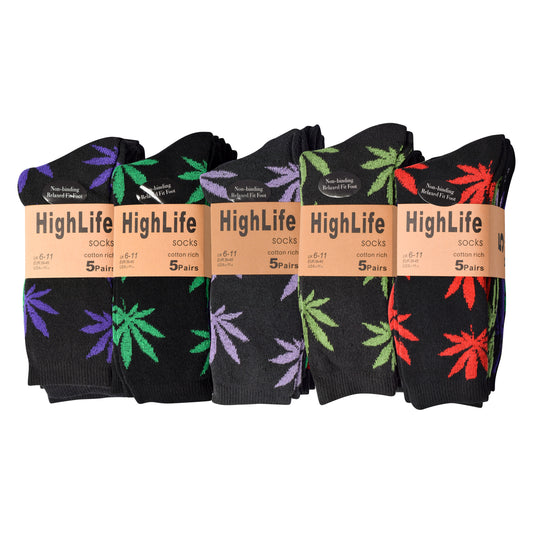 Mens 5 Pair Pair Sport Socks - Multi Ganja Leaf (30 Pairs)