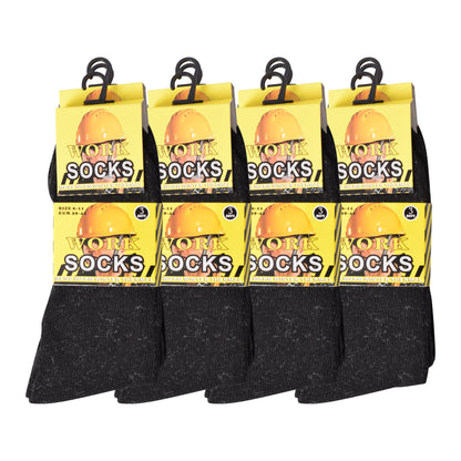 Mens Heavy Duty Chunky Work Socks - Black V9 (12 Pairs)