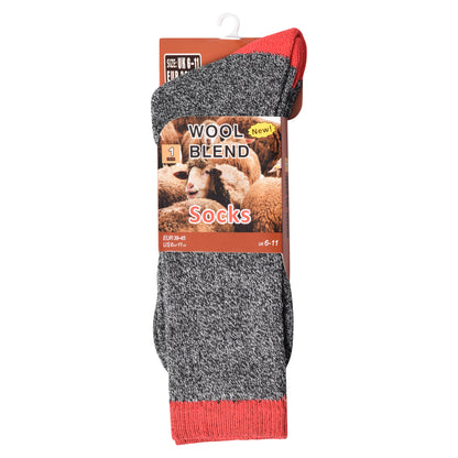 Mens Wool Blend Socks with Coloured Heel & Toe - Assorted (12 Pairs)