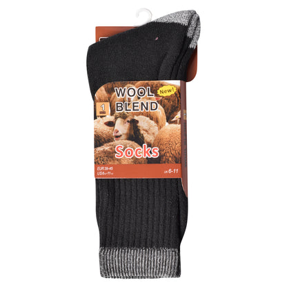 Mens Wool Blend Socks with Coloured Heel & Toe - Assorted (12 Pairs)