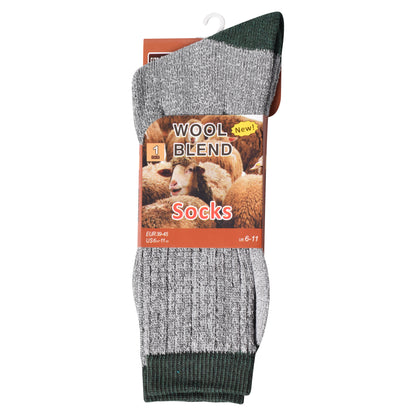 Mens Wool Blend Socks with Coloured Heel & Toe - Assorted (12 Pairs)