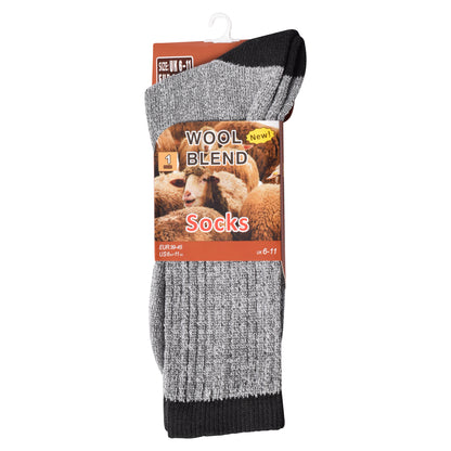 Mens Wool Blend Socks with Coloured Heel & Toe - Assorted (12 Pairs)