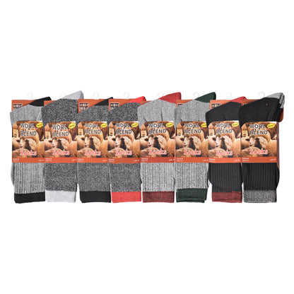 Mens Wool Blend Socks with Coloured Heel & Toe - Assorted (12 Pairs)