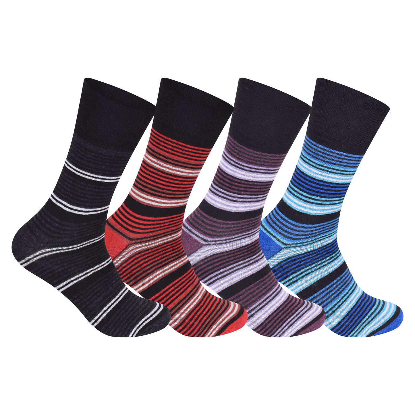 Mens Non Elastic Diabetic Socks - Bright Stripes (12 Pairs)