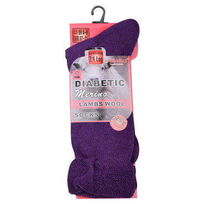 Ladies Diabetic Merino Lambs Wool Socks - Assorted (12 Pairs)