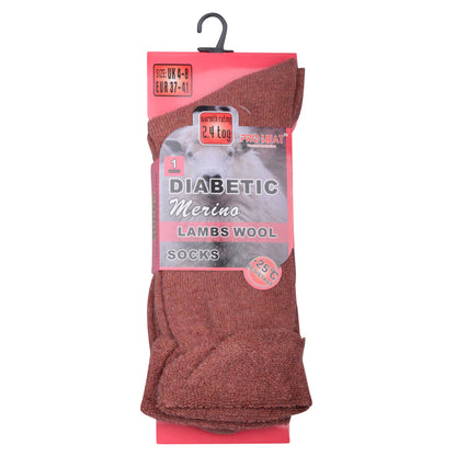 Ladies Diabetic Merino Lambs Wool Socks - Assorted (12 Pairs)