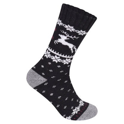 Mens Merino Lambs Wool Socks - Reindeer (12 Pairs)