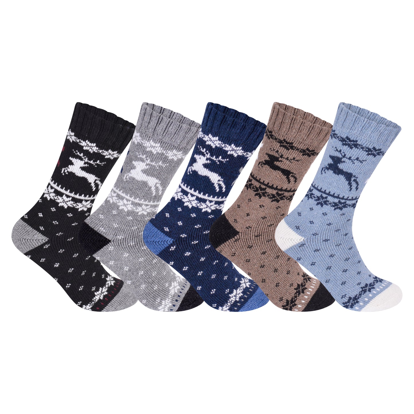 Mens Merino Lambs Wool Socks - Reindeer (12 Pairs)