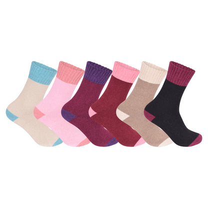 Ladies Merino Lambs Wool Socks - Two Tone (12 Pairs)