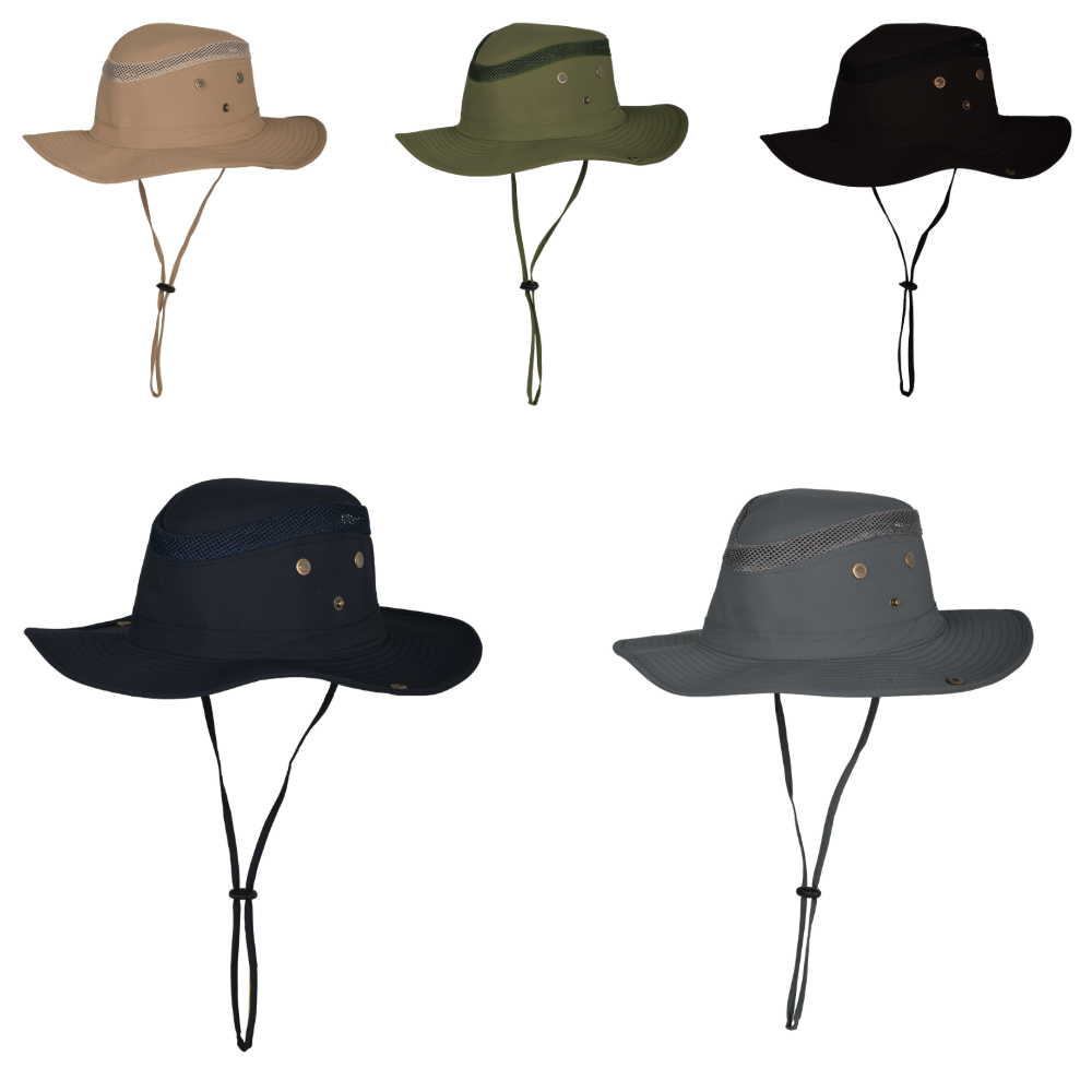 Mesh Vented Wide Brim Boonie Hat with Adjustable Chin Strap - MHT-40