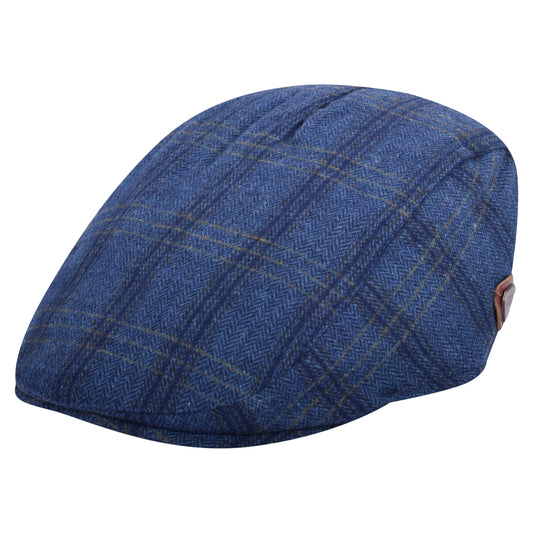 Royal Stallion Classic Wool Flat Cap - Blue Herringbone Check (One Size)