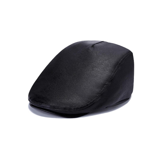 Royal Stallion Black Faux Leather Flat Cap - (One Size)