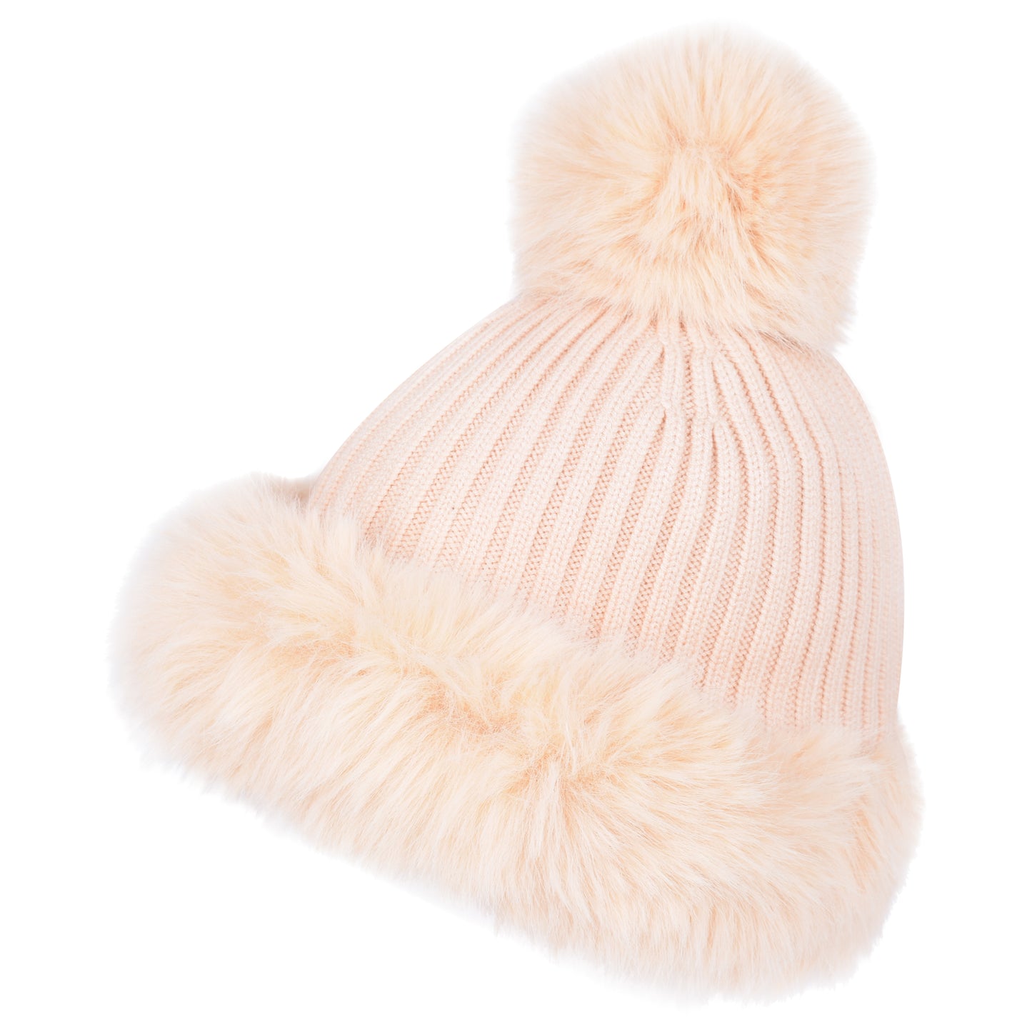 Luxury Ribbed Pompom Hat with Fur Trim - Fur Lined