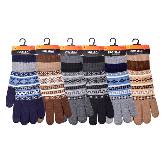 Mens Pro Heat Geometric Knitted Gloves (12 Pairs)