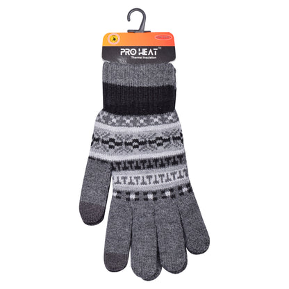 Mens Pro Heat Geometric Knitted Gloves (12 Pairs)