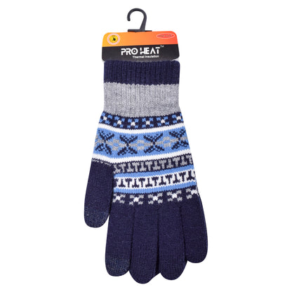 Mens Pro Heat Geometric Knitted Gloves (12 Pairs)