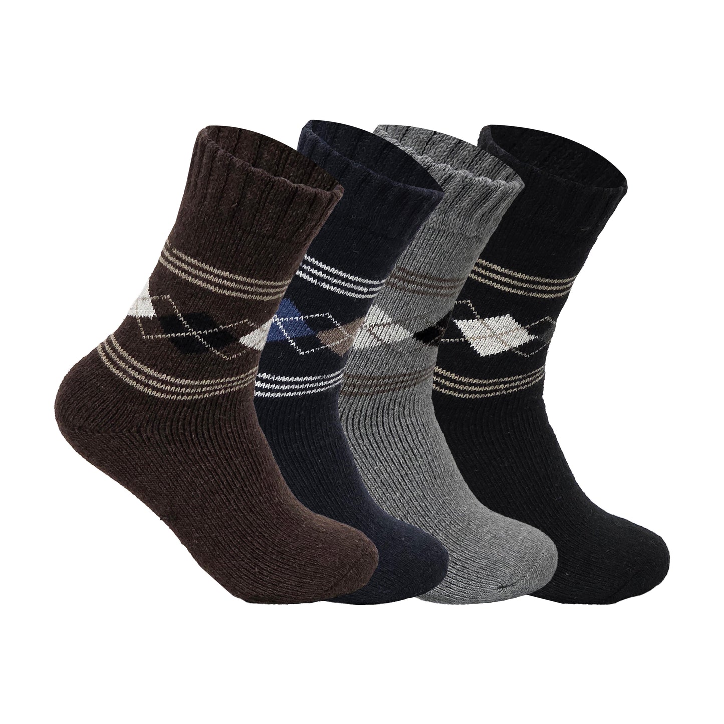 Mens Merino Lambs Wool Socks - Argyle (12 Pairs)