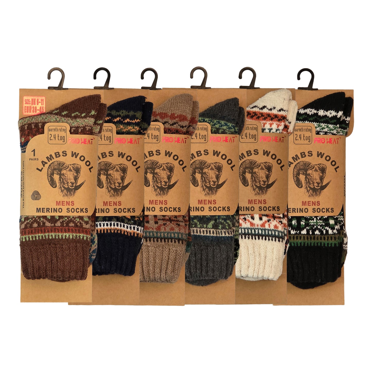 Mens Merino Lambs Wool Socks - Fair Isle Snowflake (12 Pairs)