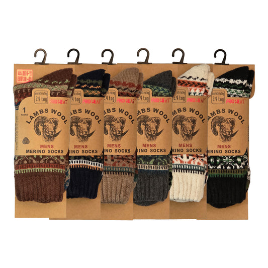 Mens Merino Lambs Wool Socks - Fair Isle Snowflake (12 Pairs)