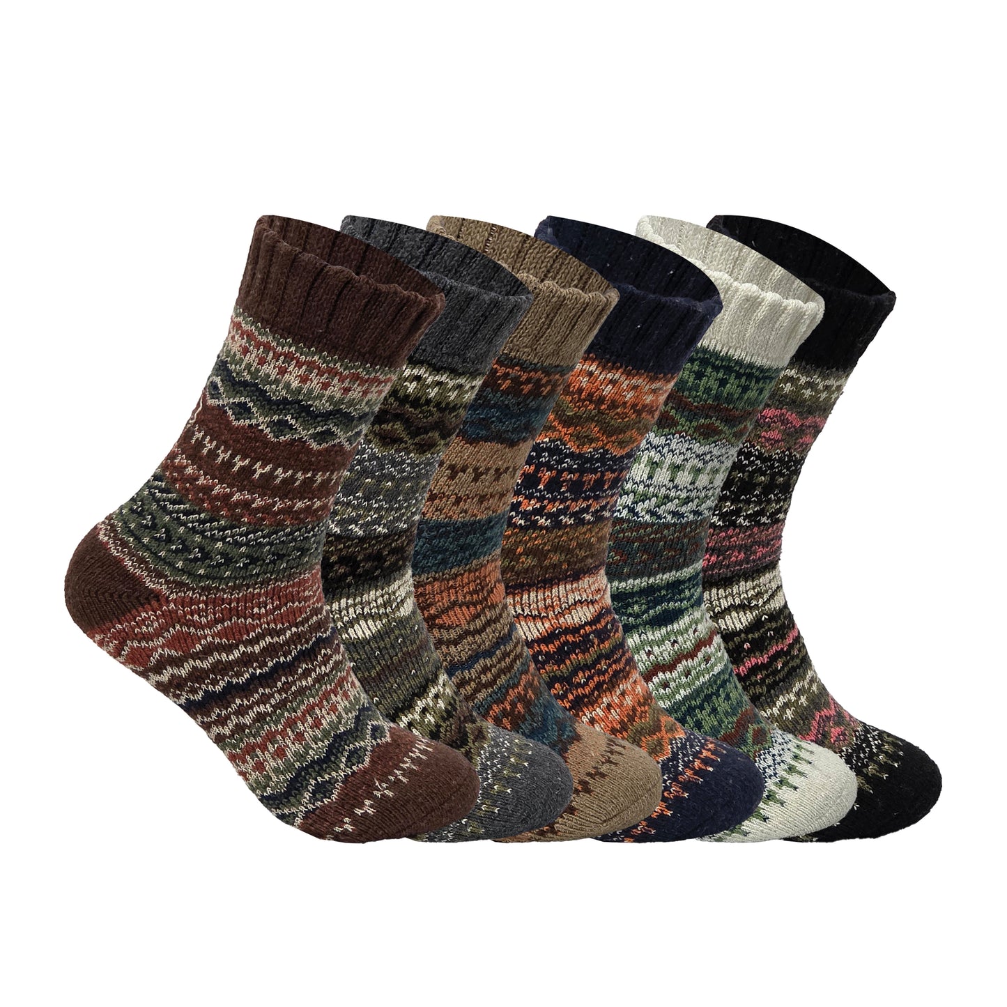 Mens Merino Lambs Wool Socks - Fair Isle (12 Pairs)