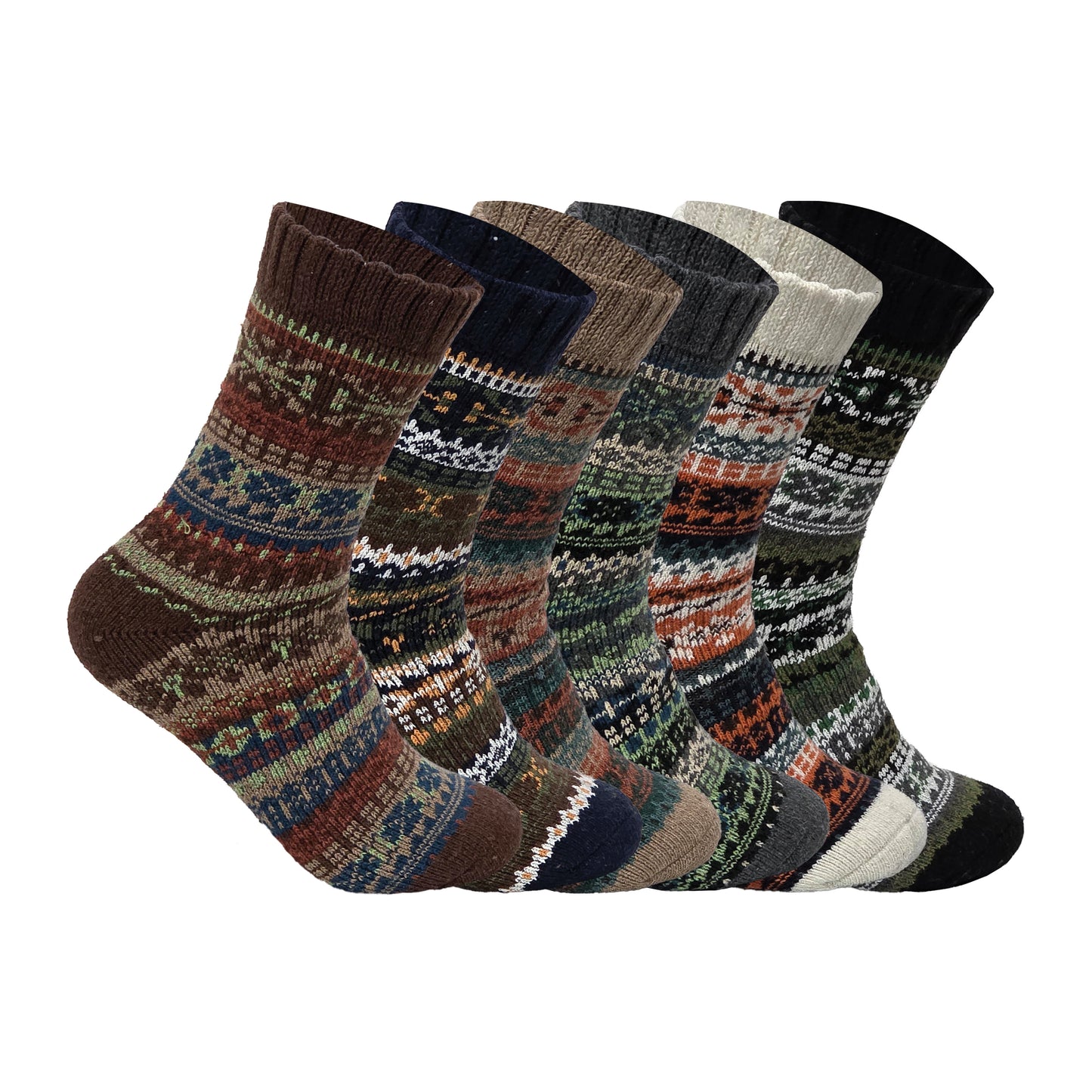 Mens Merino Lambs Wool Socks - Fair Isle Snowflake (12 Pairs)