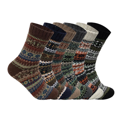 Mens Merino Lambs Wool Socks - Fair Isle Snowflake (12 Pairs)