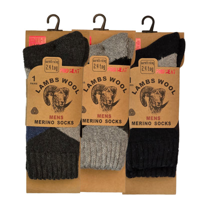 Mens Merino Lambs Wool Socks - Diamond (12 Pairs)