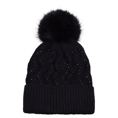Knitted Diamante Pompom Hats - Classic Zigzag