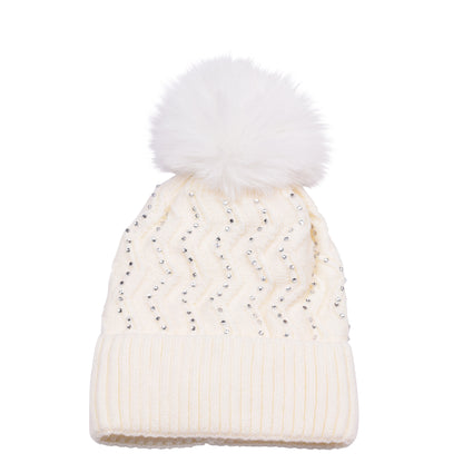 Knitted Diamante Pompom Hats - Classic Zigzag