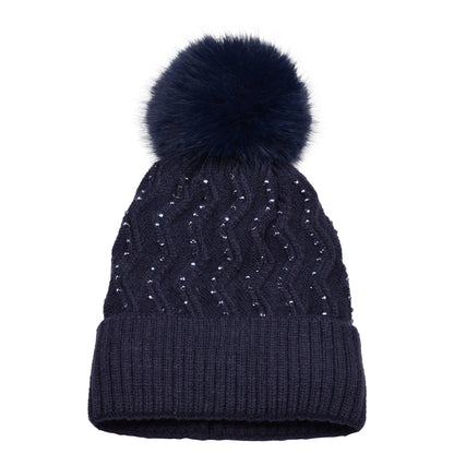 Knitted Diamante Pompom Hats - Classic Zigzag