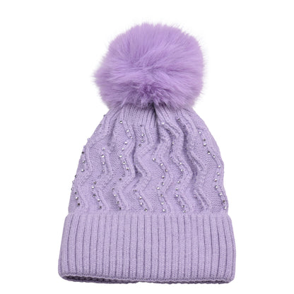 Knitted Diamante Pompom Hats - Classic Zigzag